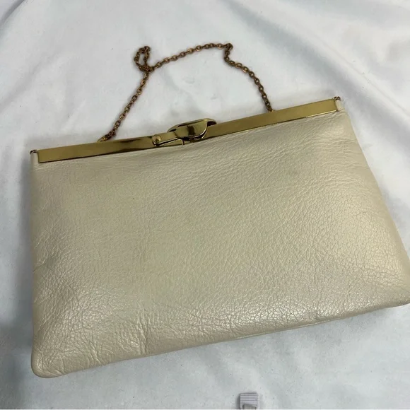Vintage ETRA 1960s/70s Off White Genuine Leather Handbag Clutch - Picture 10 of 11